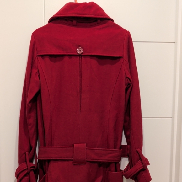 Women's Raspberry Colored Double-Breasted Coat - Picture 2 of 9